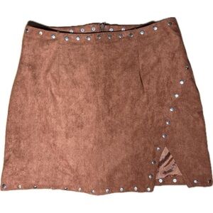 Lulu's Copper Brown Faux-Suede Studded Mini Skirt